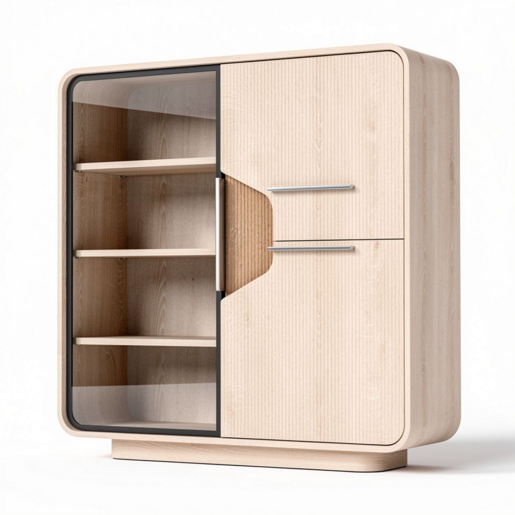 Mobile contenitore in legno con ante in vetro per soggiorno – 80 x 40 x 80 cm
