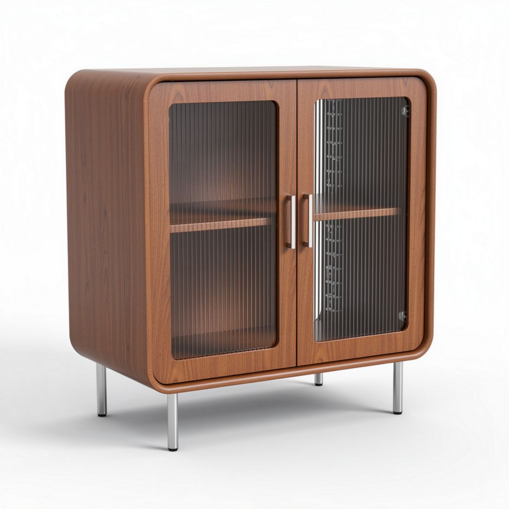 Mobile contenitore in legno con ante in vetro per soggiorno – 80 x 40 x 70 cm