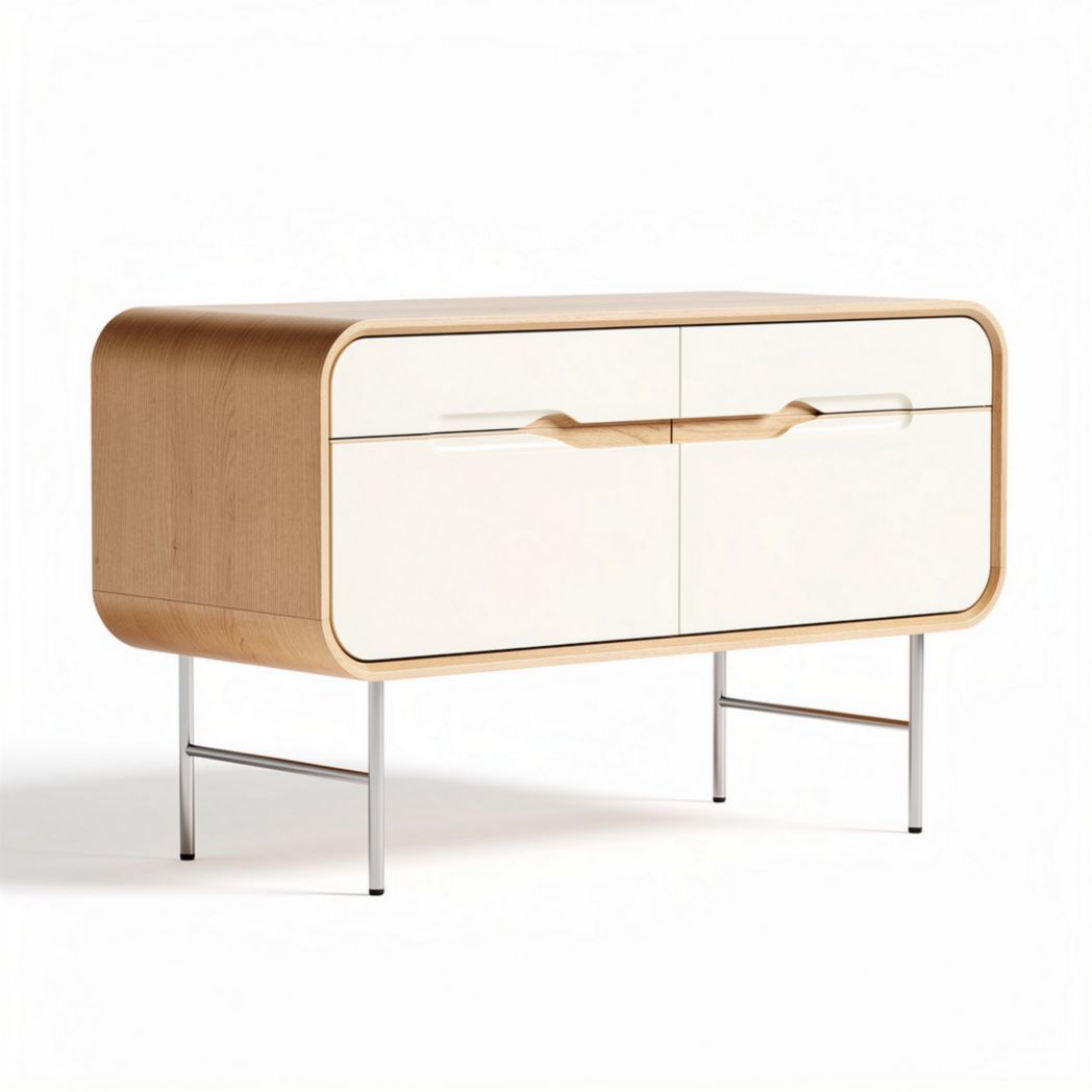 Mobile contenitore in legno e metallo per soggiorno – 80 x 40 x 50 cm