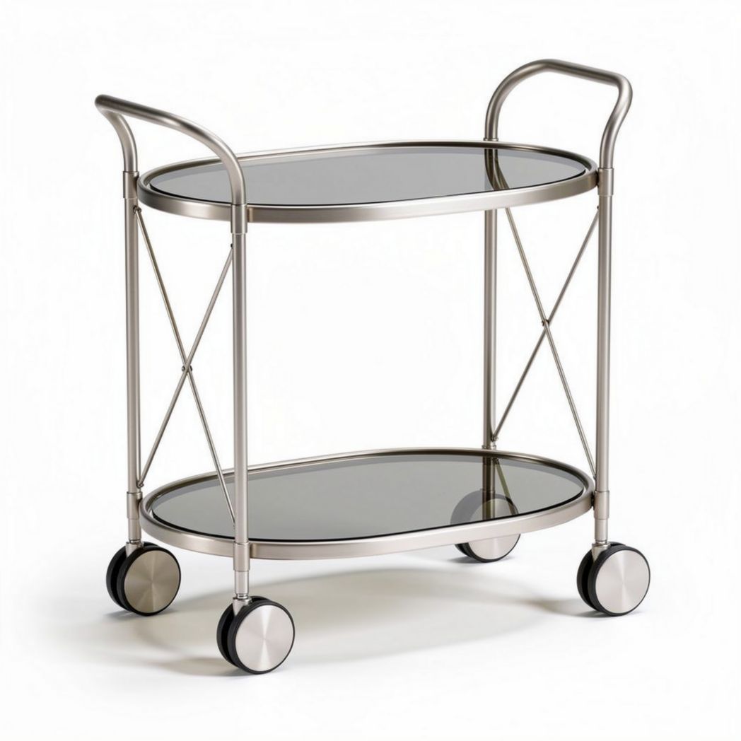 Carrello in metallo con piano in vetro per servizio – 80 x 40 x 75 cm