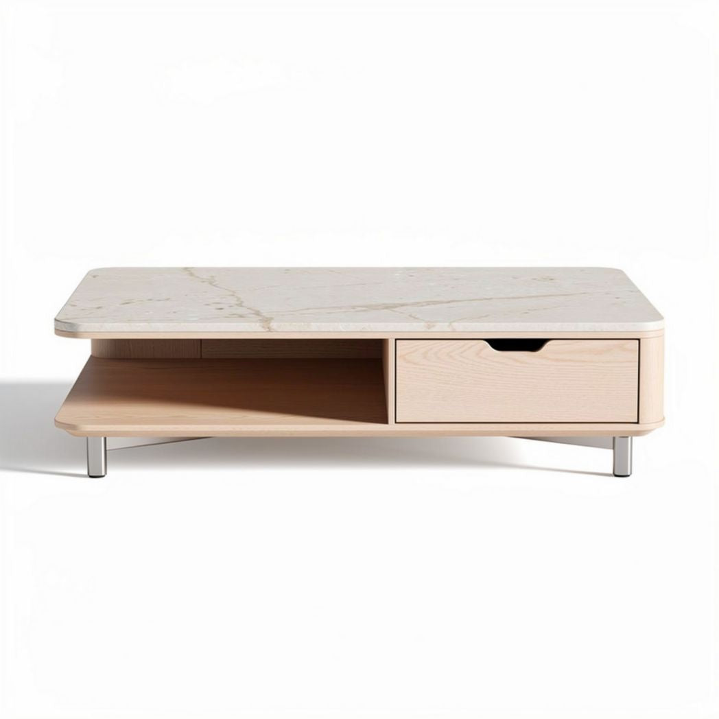 Tavolino da caffè in legno e pietra per soggiorno – 120 x 80 x 40 cm