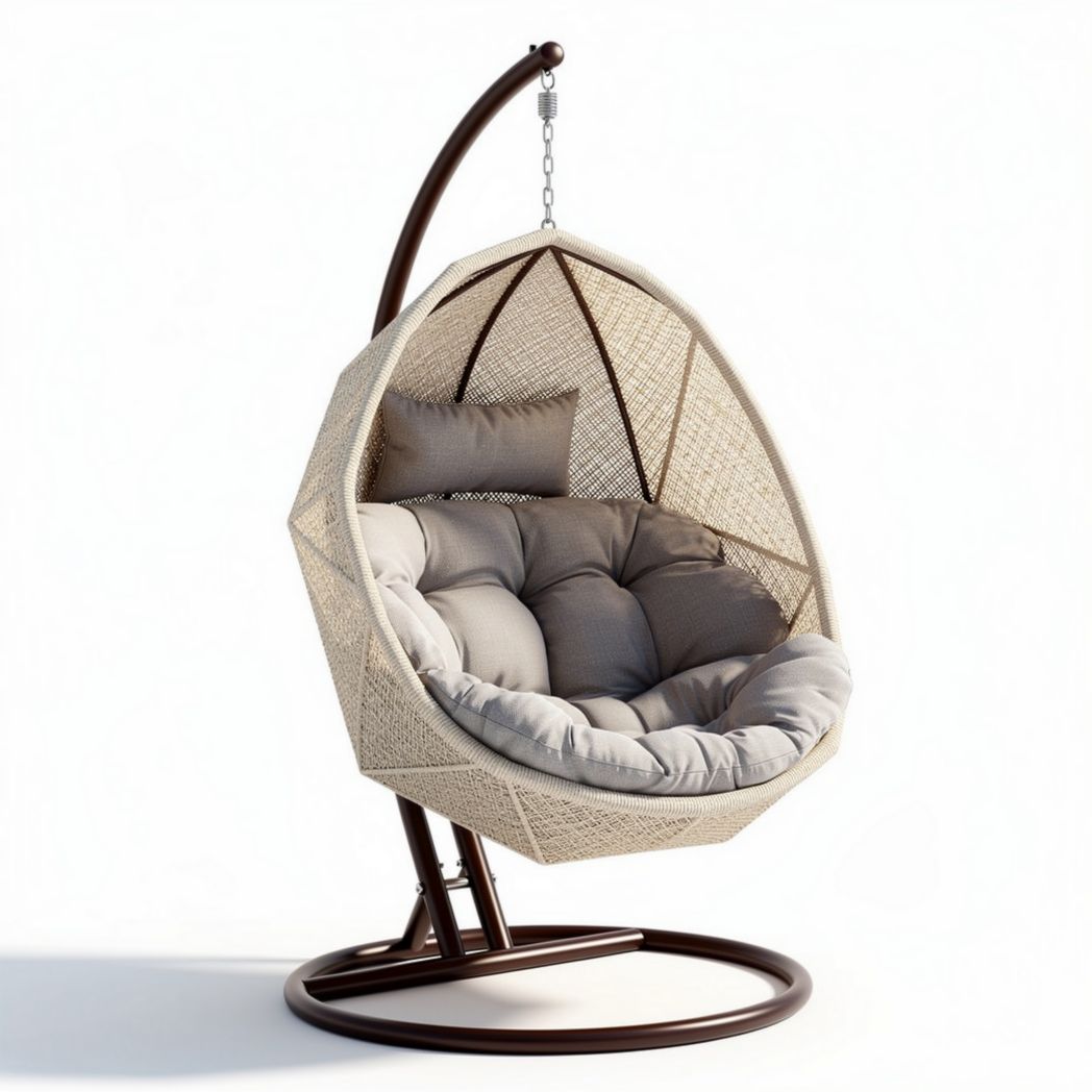 Poltrona sospesa in rattan con cuscino per esterno – 100 x 80 x 120 cm