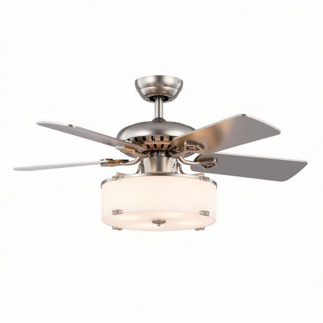 Ventilatore a soffitto con illuminazione in metallo e vetro per soggiorno – 50 x 50 x 30 cm