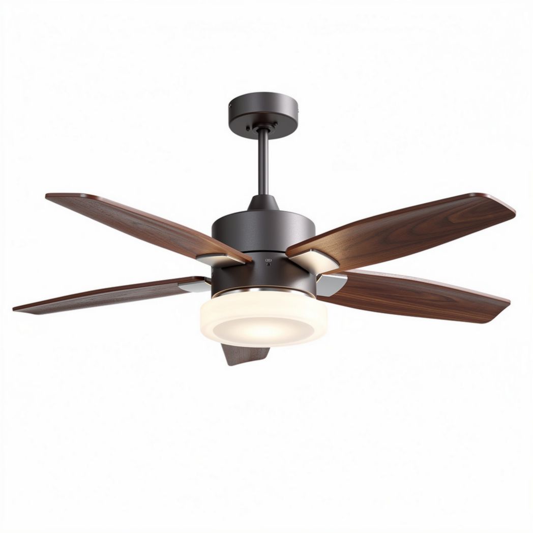 Ventilatore a soffitto con luce integrata per ambienti interni in metallo e legno – 50 x 50 x 30 cm